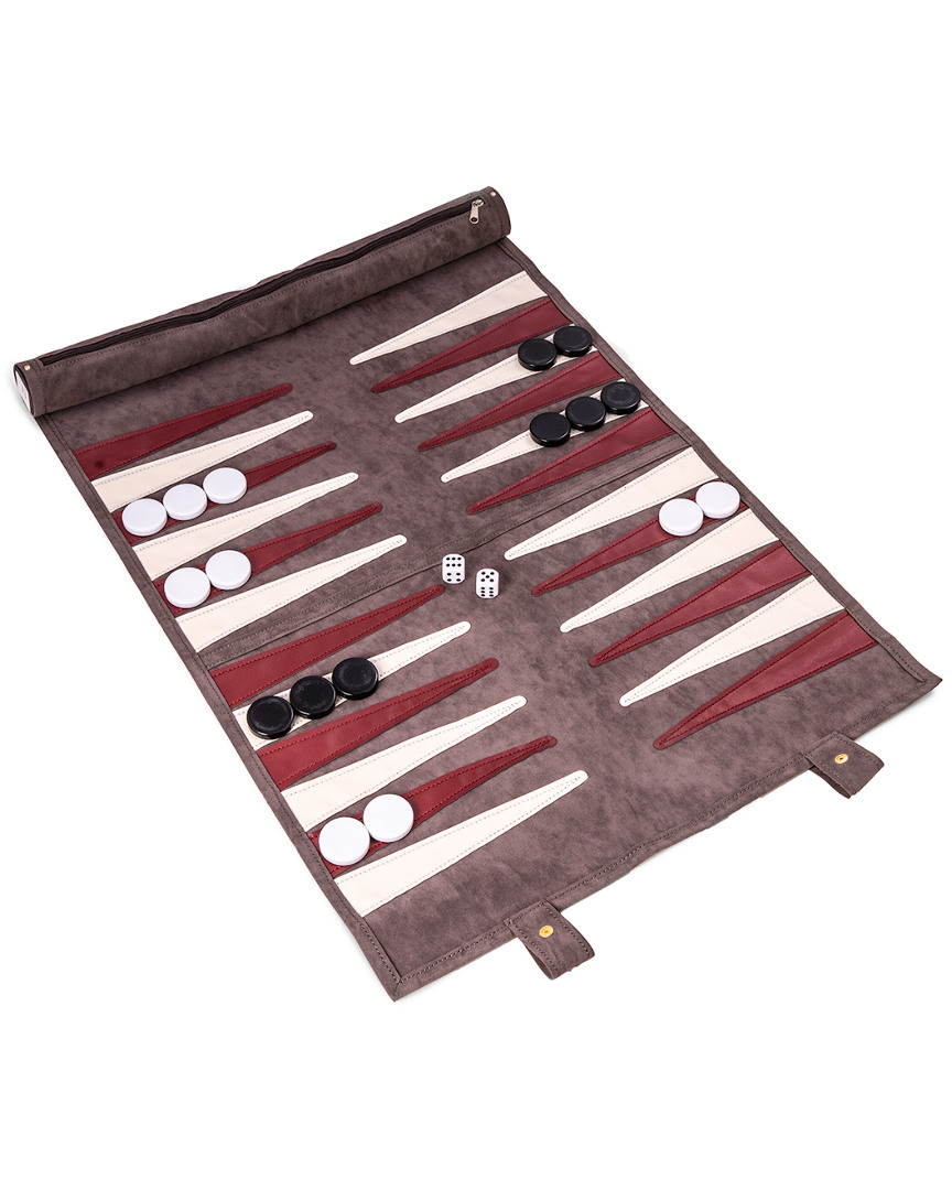 Bey-berk Warren Grey Suede Roll-up Backgammon Travel Set