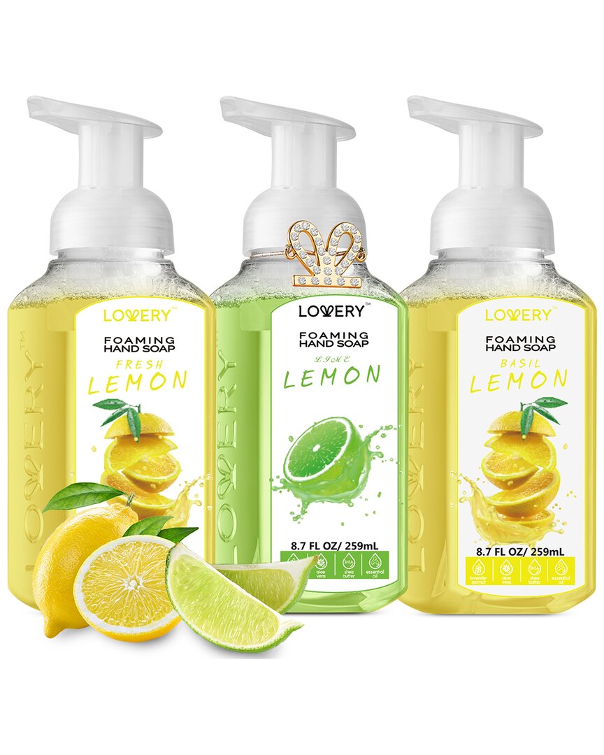 Lovery Set Of 3 Foaming Hand Soaps In Fresh Lemon, Lemon Lime & Lemon Basil In Yellow