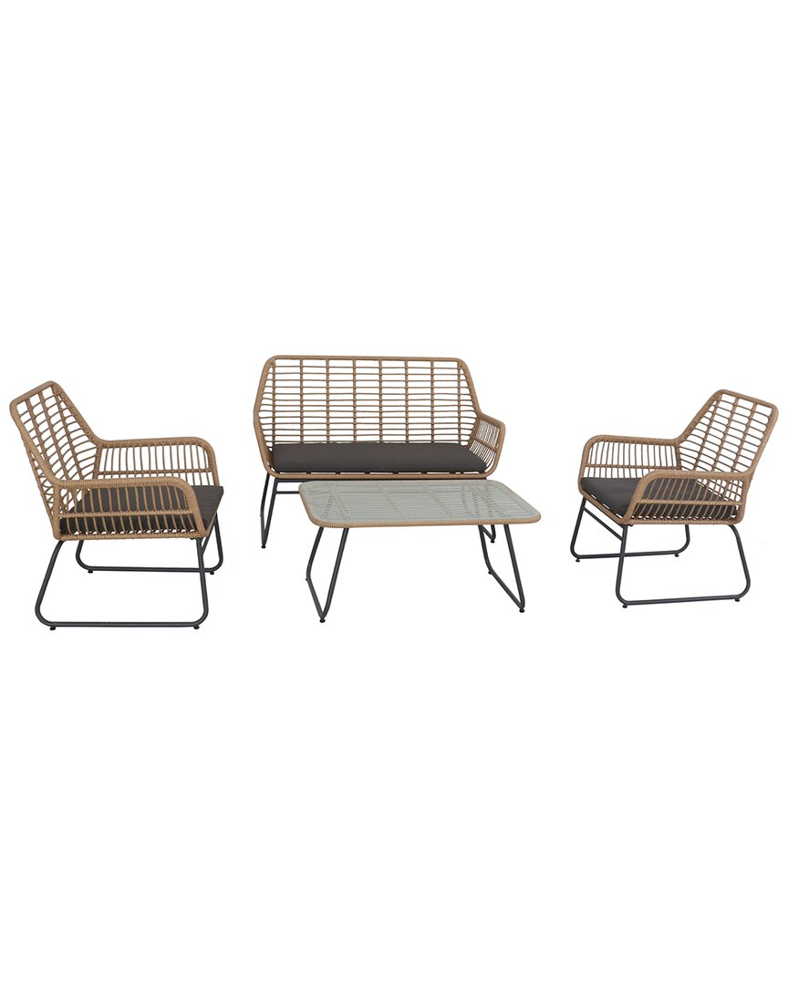 NORTHLIGHT NORTHLIGHT 4PC KINGSTOWN RATTAN OUTDOOR PATIO CONVERSATION SET WITH CUSHIONS 