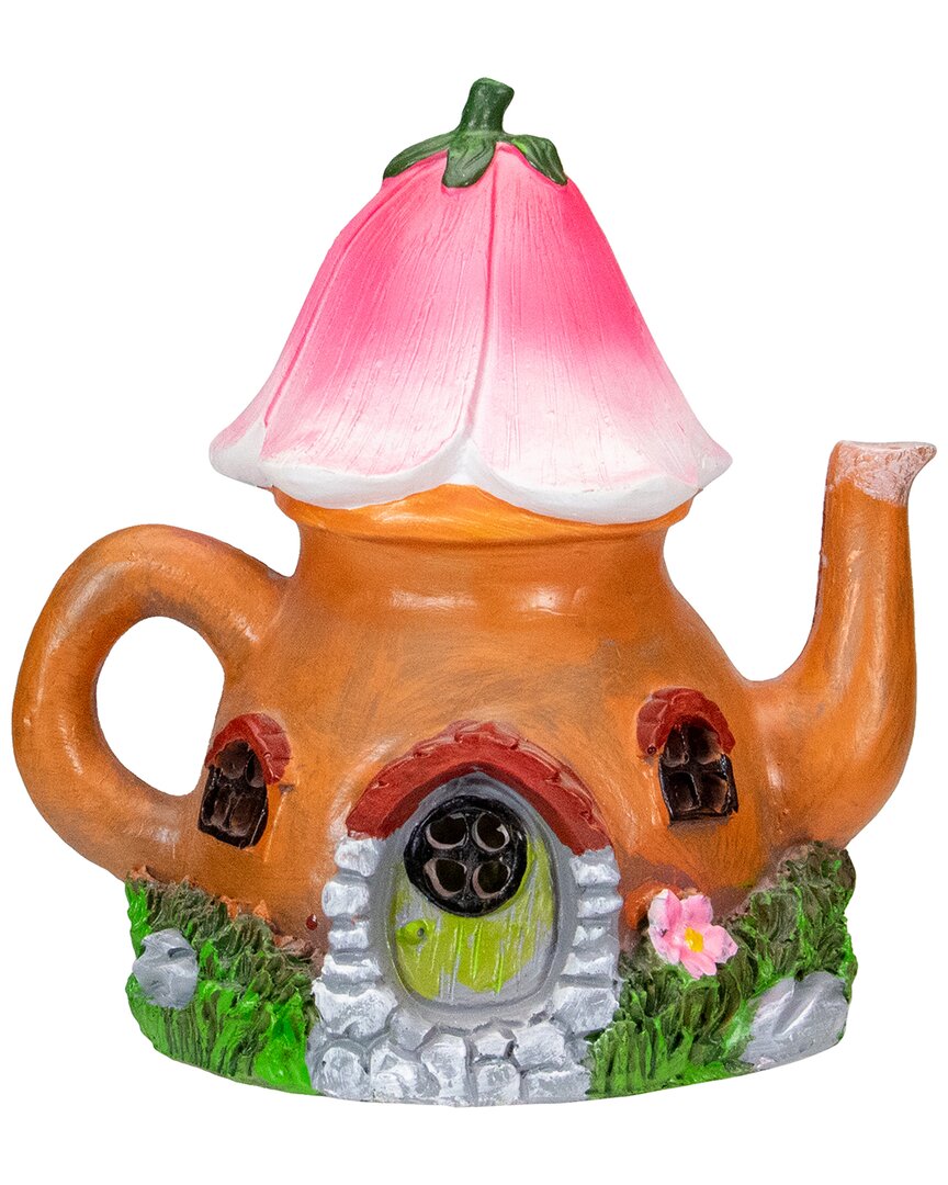 Northlight 7in Solar Lighted Flower Teapot Outdoor Garden Statue