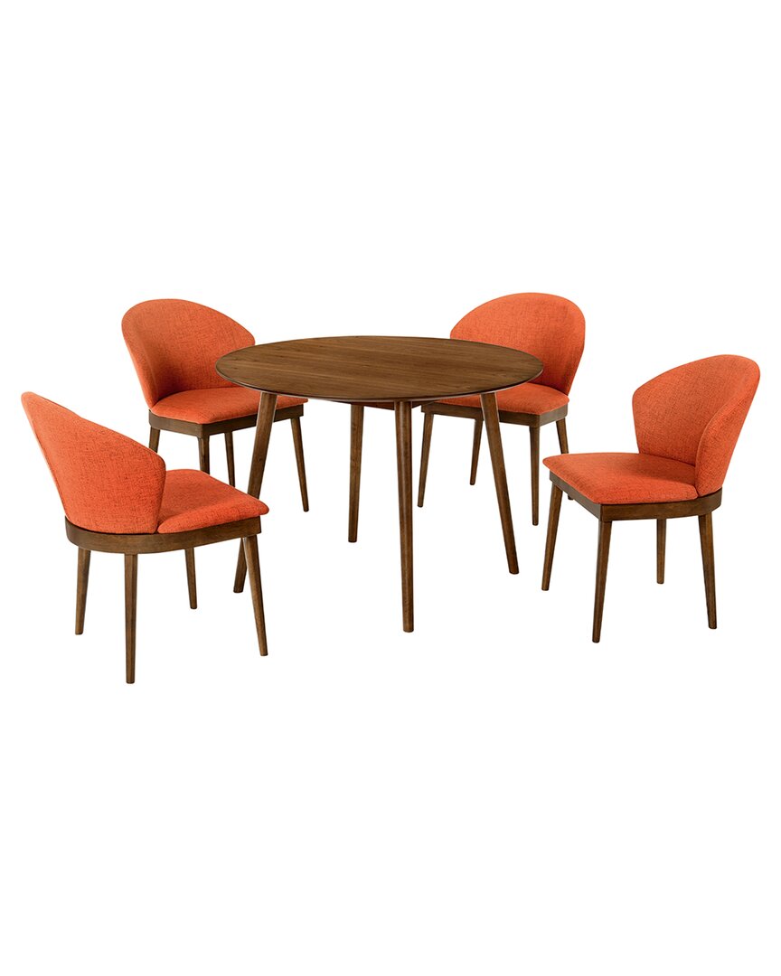 Armen Living Arcadia And Juno 42in Round Wood 5pc Dining Set In Brown