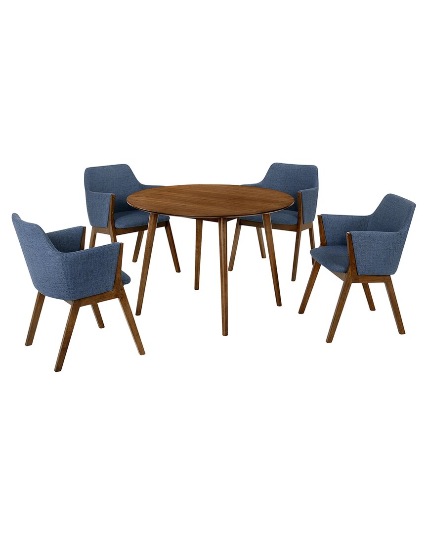 Armen Living Arcadia And Renzo 42in Round Wood 5pc Dining Set In Brown