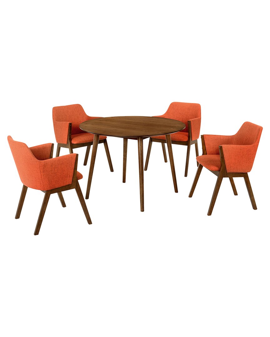 Armen Living Arcadia And Renzo 42in Round Wood 5pc Dining Set In Brown