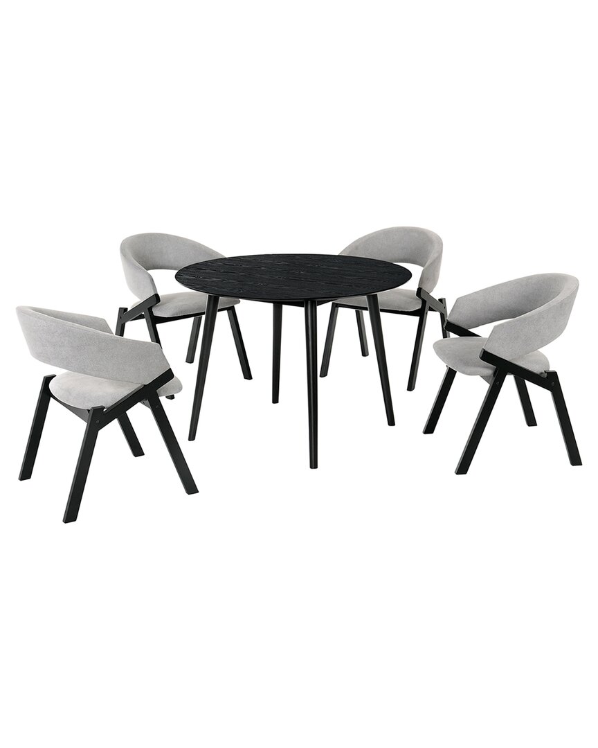 Armen Living Arcadia And Talulah 42in Round Wood 5pc Dining Set In Black
