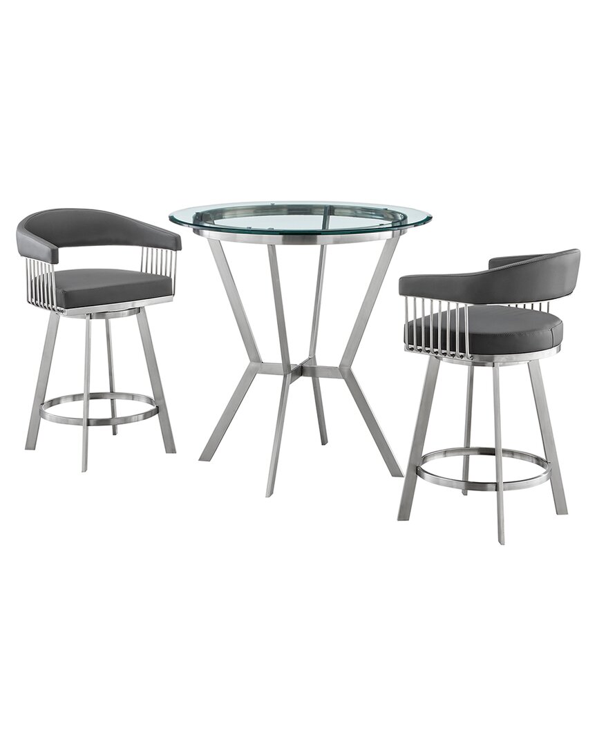 Armen Living Naomi And Chelsea 3pc Counter Height Dining Set In Gray