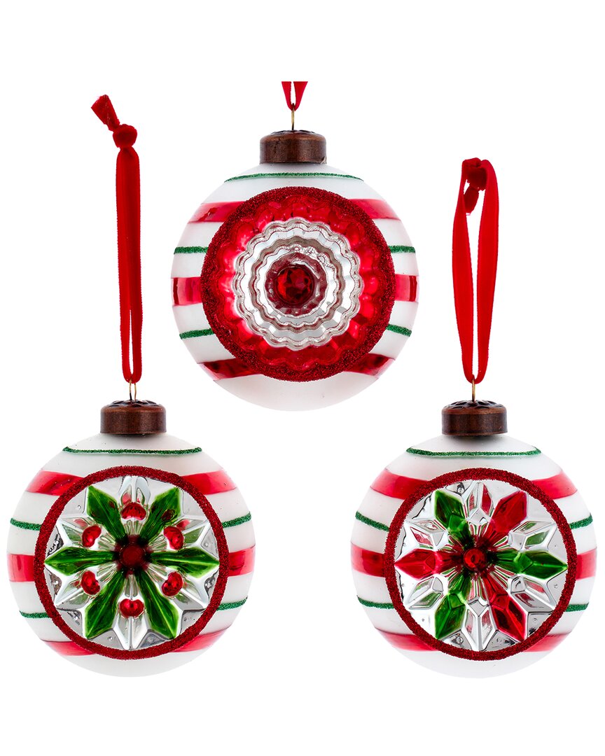 Kurt Adler Set Of 3 83mm Early Years Reflector Ornaments In Multicolor