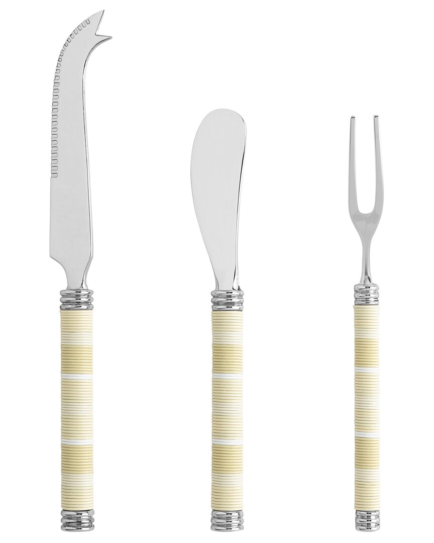 French Home Jubilee Cheese Knife, Spreader And Fork Set - Shades Of Light In Ivory/cream/and Taupe