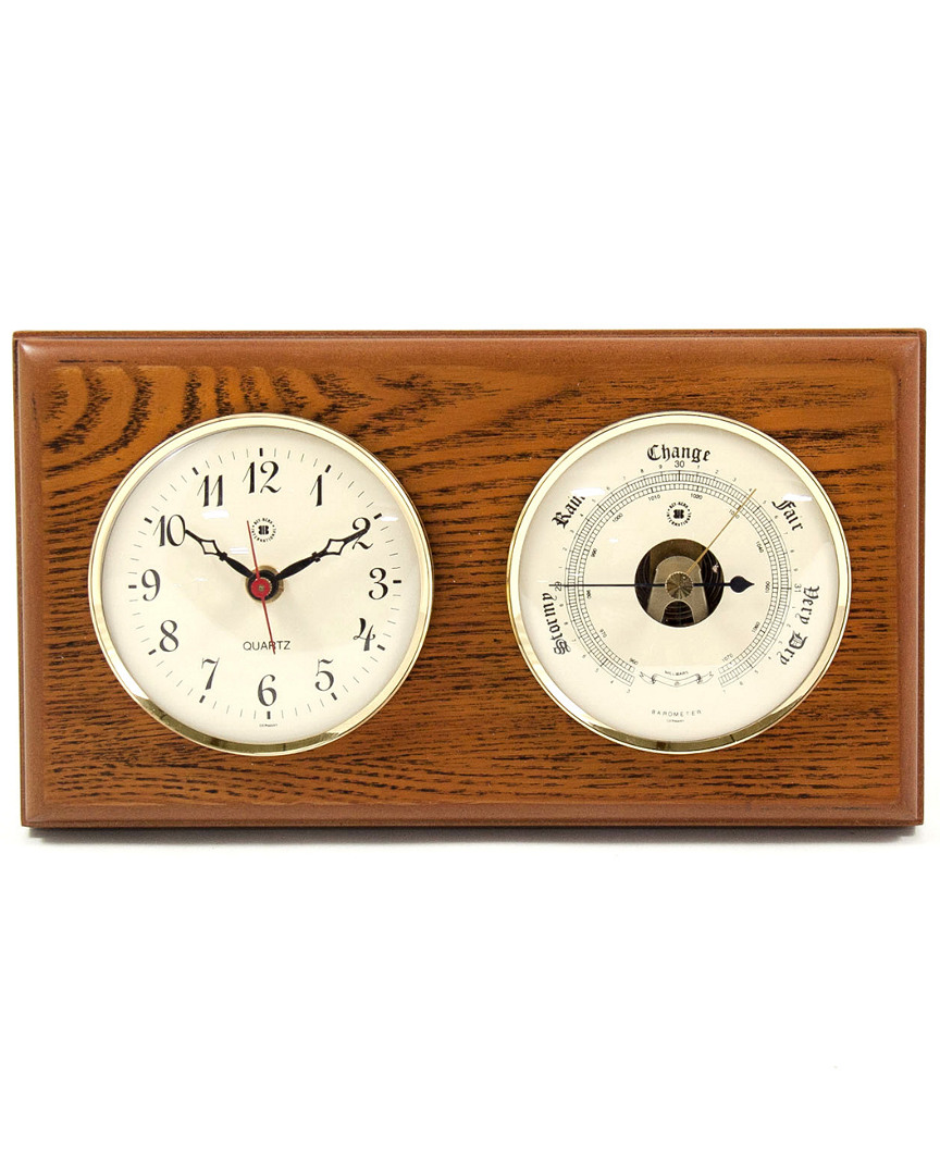 Bey-berk Quartz Clock And Barometer In Brown