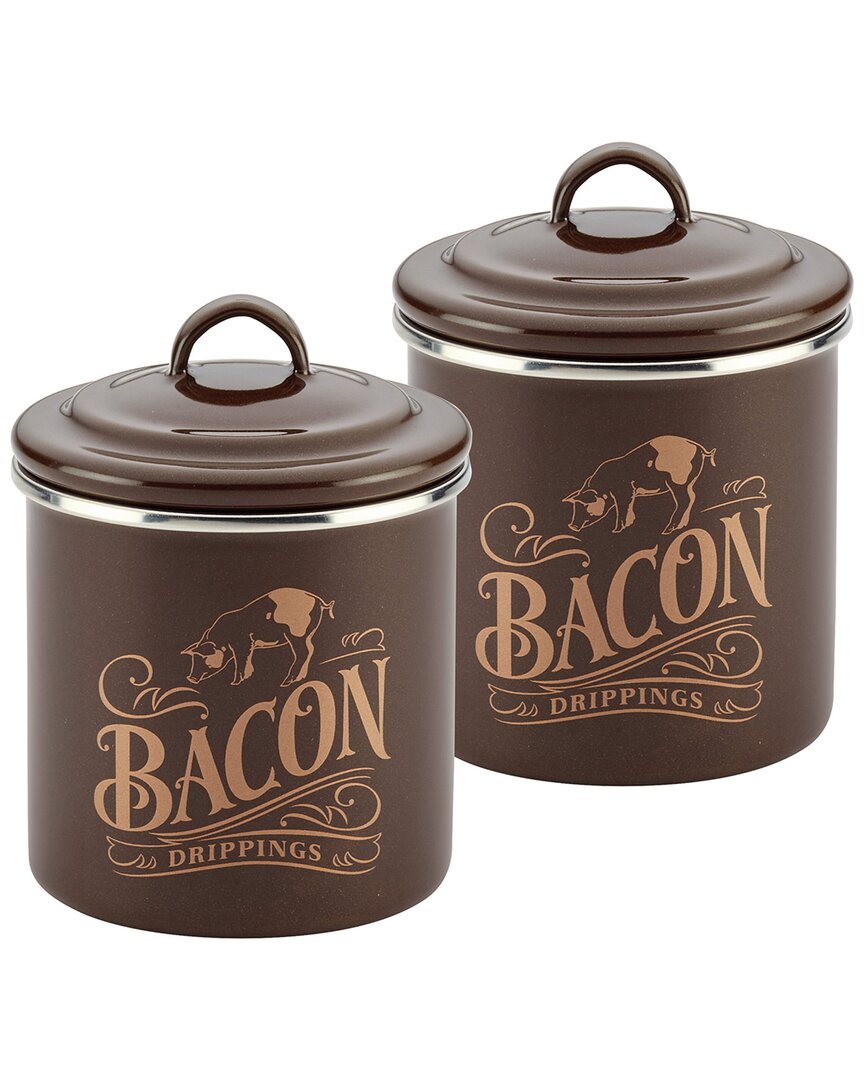 Ayesha Curry Collection Enamel On Steel Bacon Grease Cans, Set Of 2 In Brown