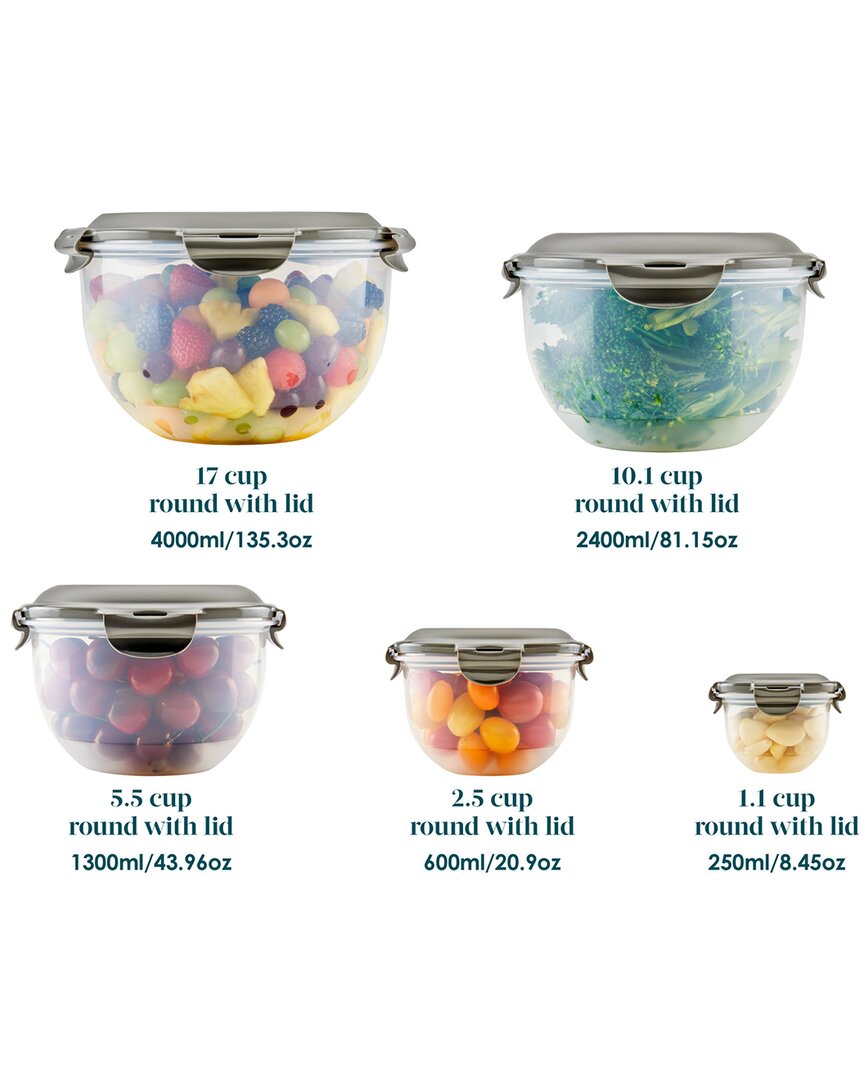 Rachael Ray Leak-proof Nestable Round Food Storage Container Set, 10pc In Clear