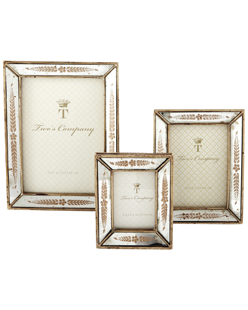 Two's Company Set Of 3 Gold Leaf Photo Frames