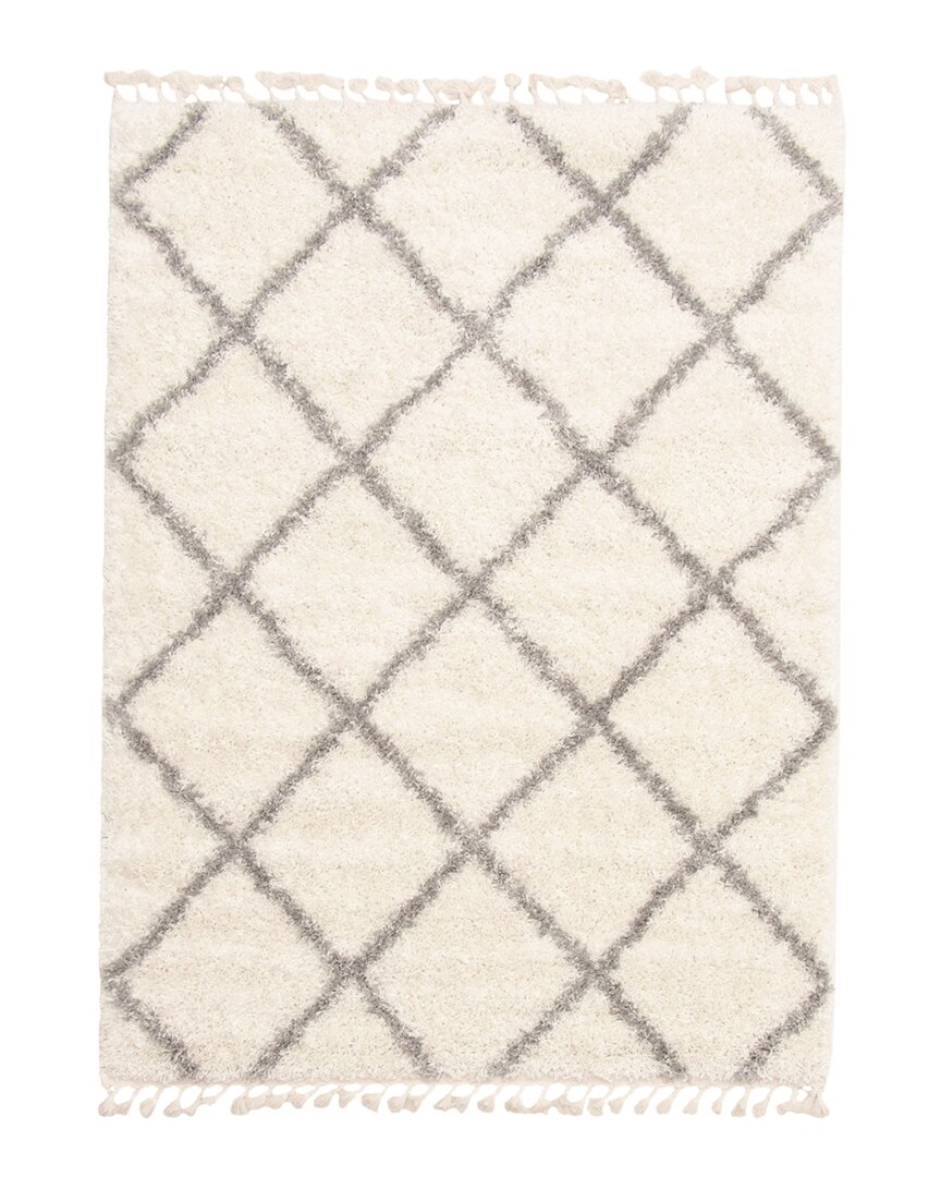 Ecarpet Grammercy Diamond Moroccan Fringed Shag Rug In Cream
