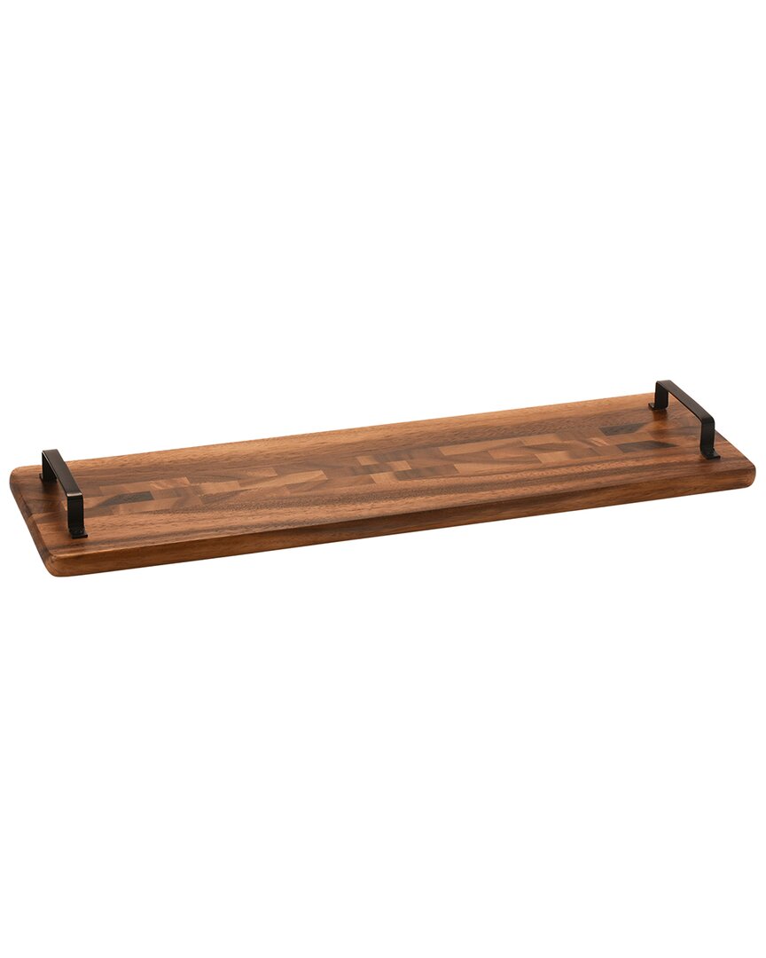 Kalmar Home Wood Tray W/ Metal Handle - Long