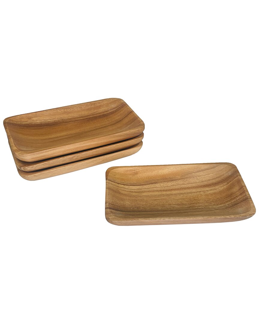 Woodard & Charles Set Of 4 Acacia Wood Individual Rectangular Serving Trays