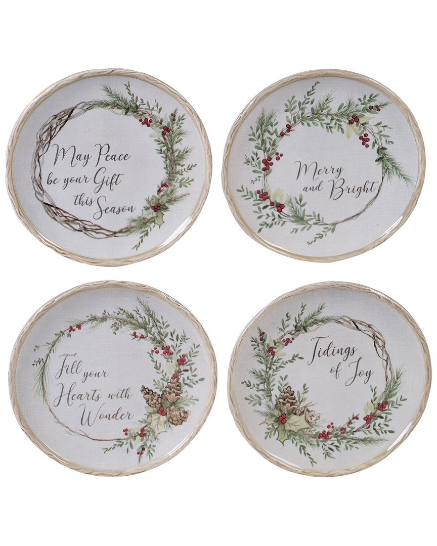 Certified International Set Of 4 Holly And Ivy Canape Plates