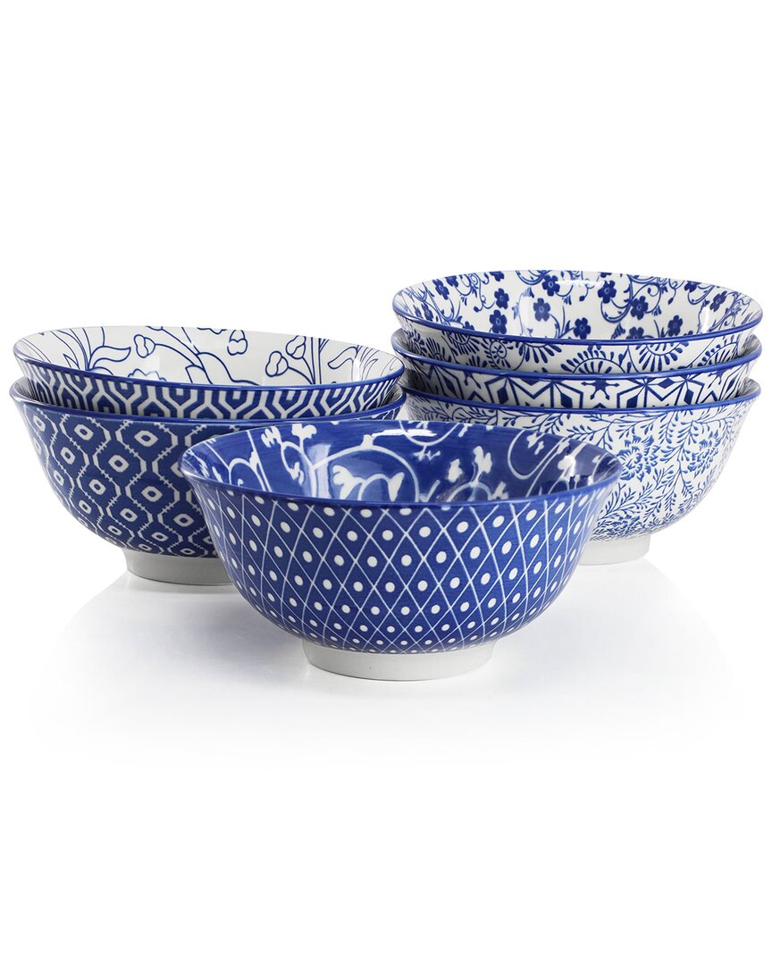 Elama Moxy 6pc Porcelain Footed Bowls Set In Blue
