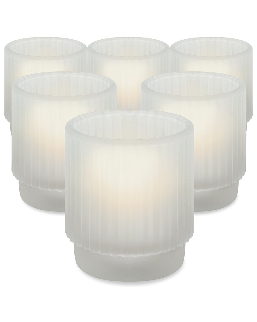 Kate Aspen Set Of 6 Ribbed Frosted Glass Votive Candle Holders In Clear