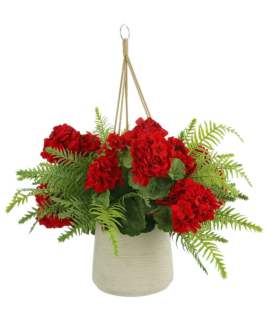 Creative Displays Uv Protected Outdoor Red Geranium And Fern Hanging Basket Arrangement