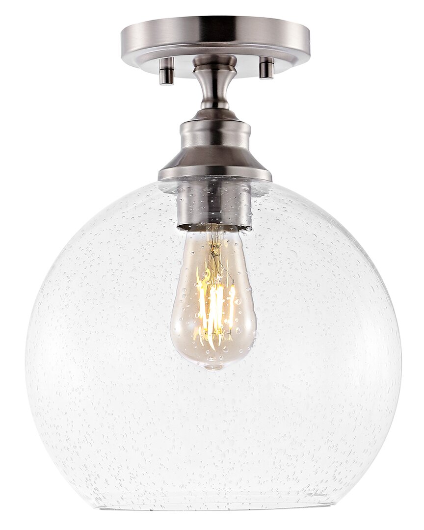 Jonathan Y Marla 9.75in Iron/seeded Glass Led Semi Flush Mount In Nickel