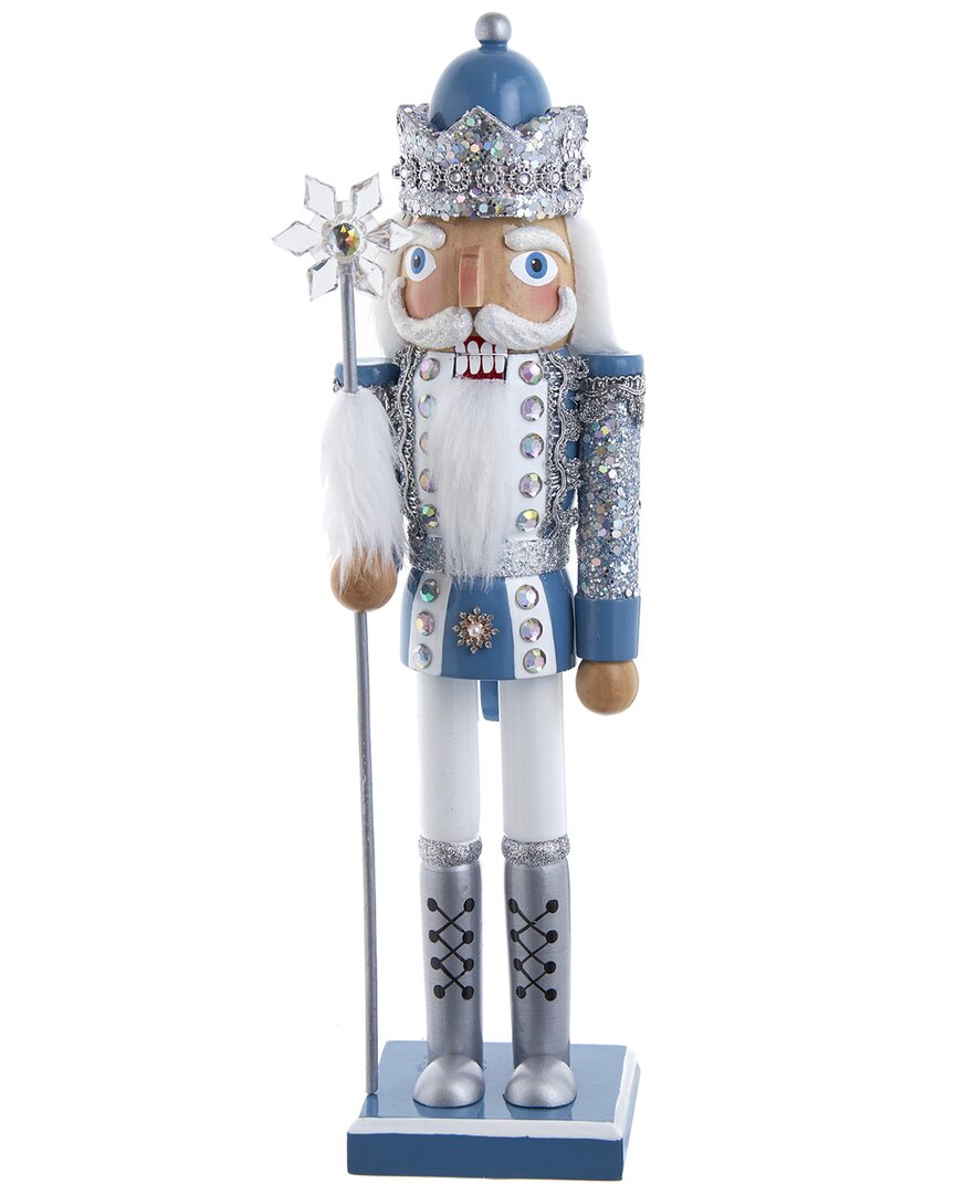 Kurt Adler Wooden 15-inch Blue & Platinum Nutcracker In White