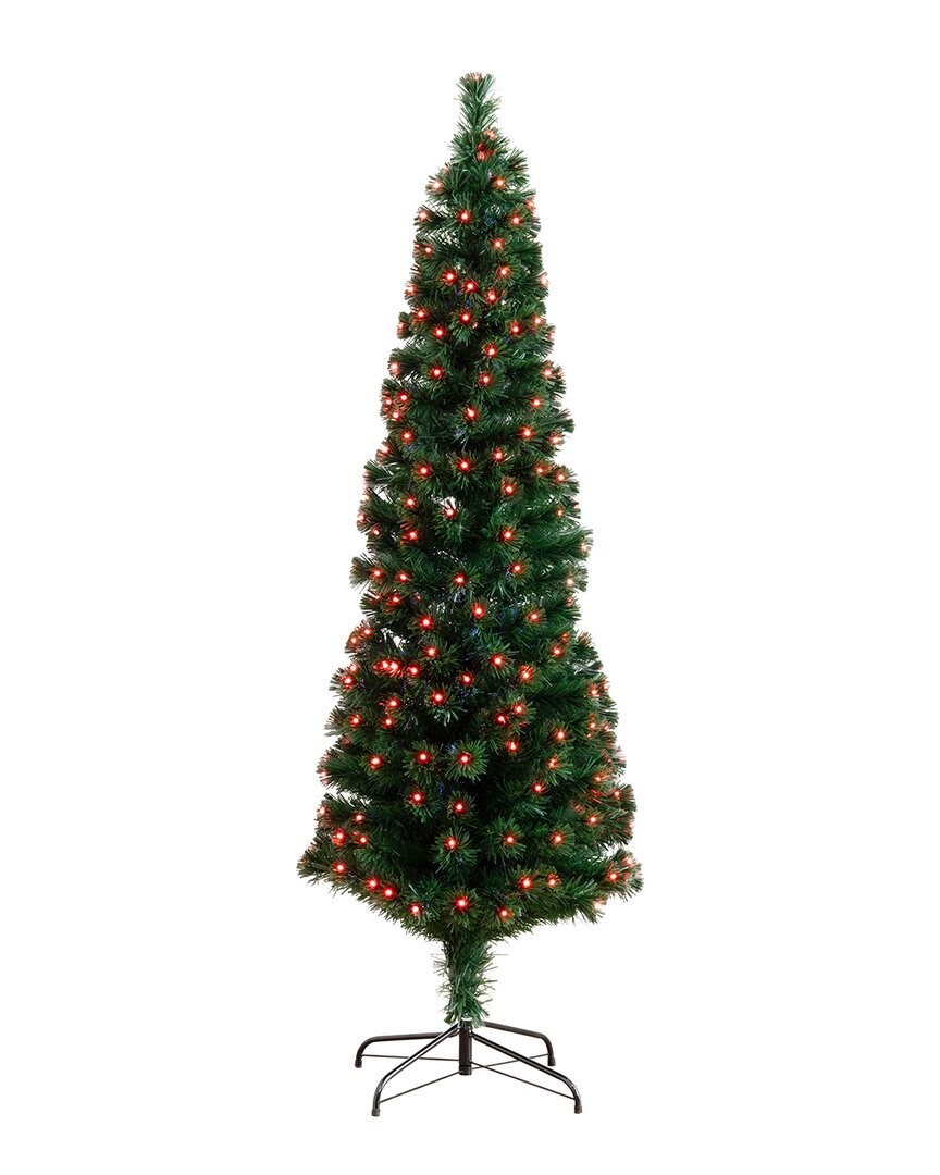 Nearly Natural 6ft Slim Pre-lit Fiber Optic Artificial Christmas Tree With 282 Colorful Led Lights In Green