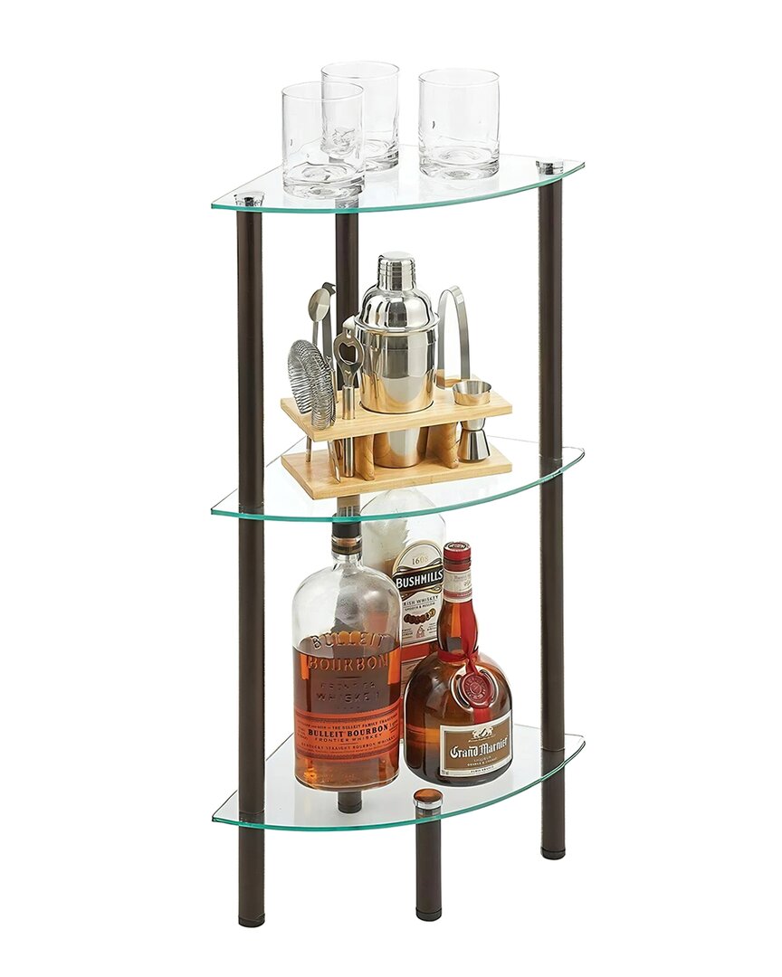 M DESIGN M DESIGN SET OF 2 3-TIER SLEEK GLASS & METAL CORNER SHELF 