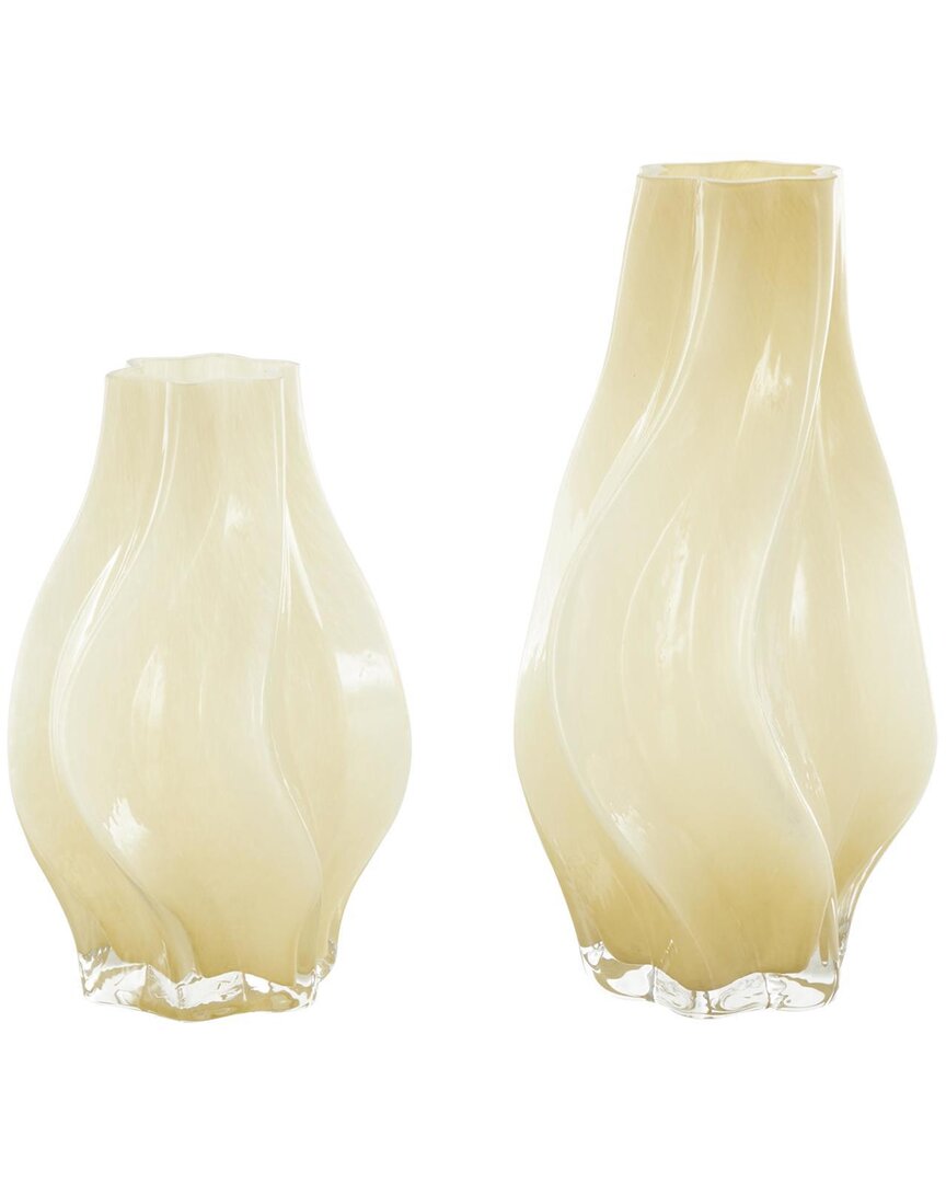 Peyton Lane Set Of 2 Glass Wavy Ombre Decorative Vase In Yellow