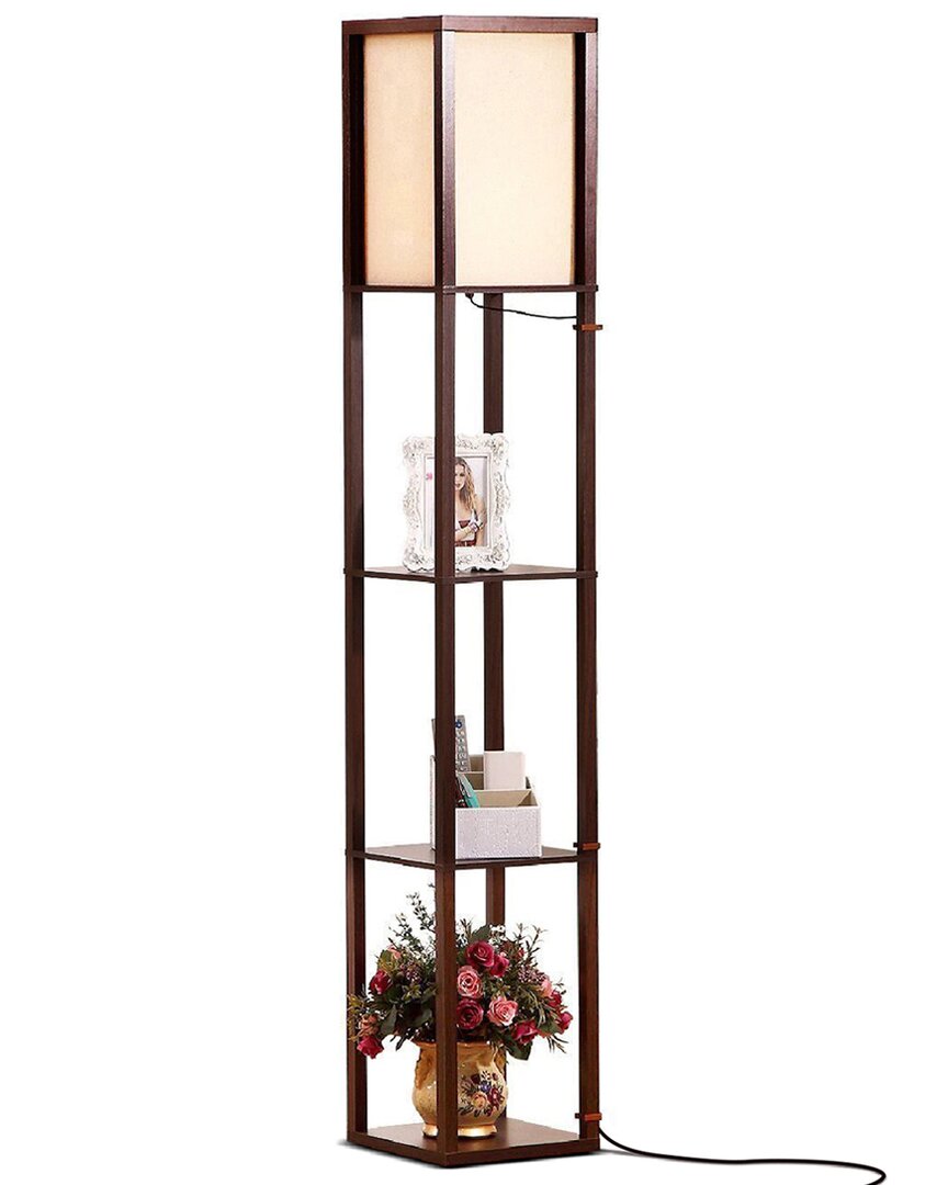 Brightech Maxwell Led Shelf Floor Lamp In Brown
