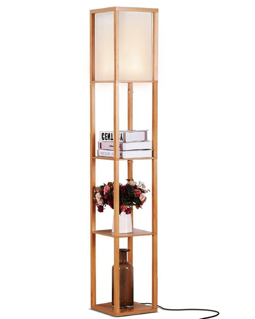 Brightech Maxwell Wood Led Shelf Floor Lamp In Natural