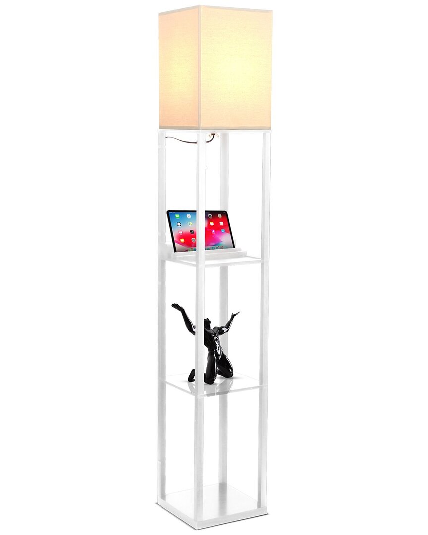 Brightech Maxwell White Led Shelf Floor Lamp With Usb Port