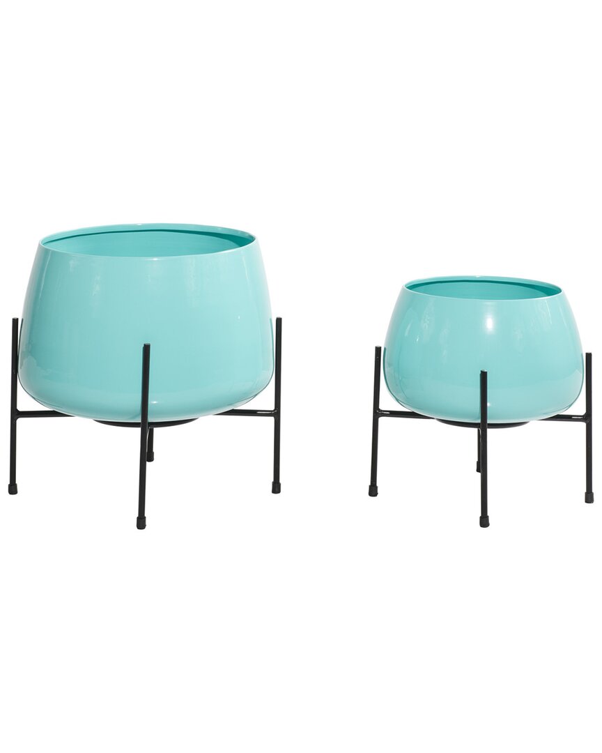 Peyton Lane Set Of 2 Teal Contemporary Planters In Teal