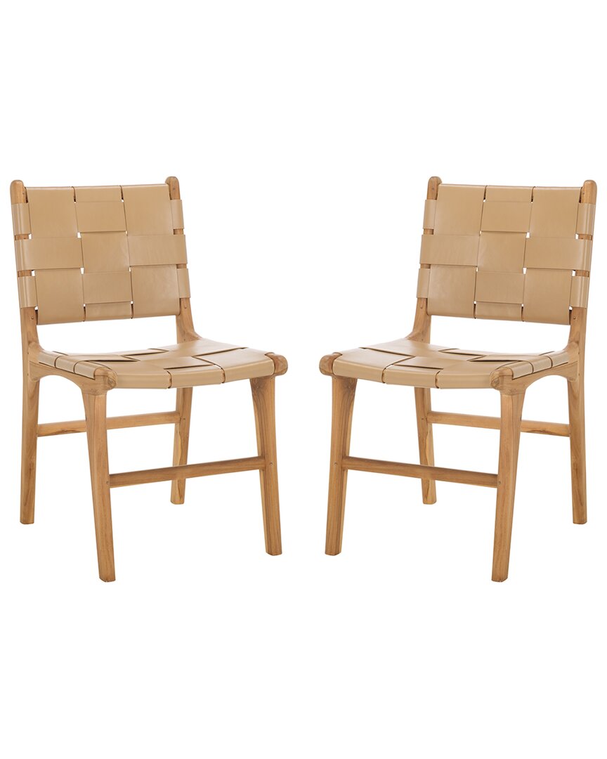 Safavieh Couture Cassaphina Woven Leather Dining Chair In Brown