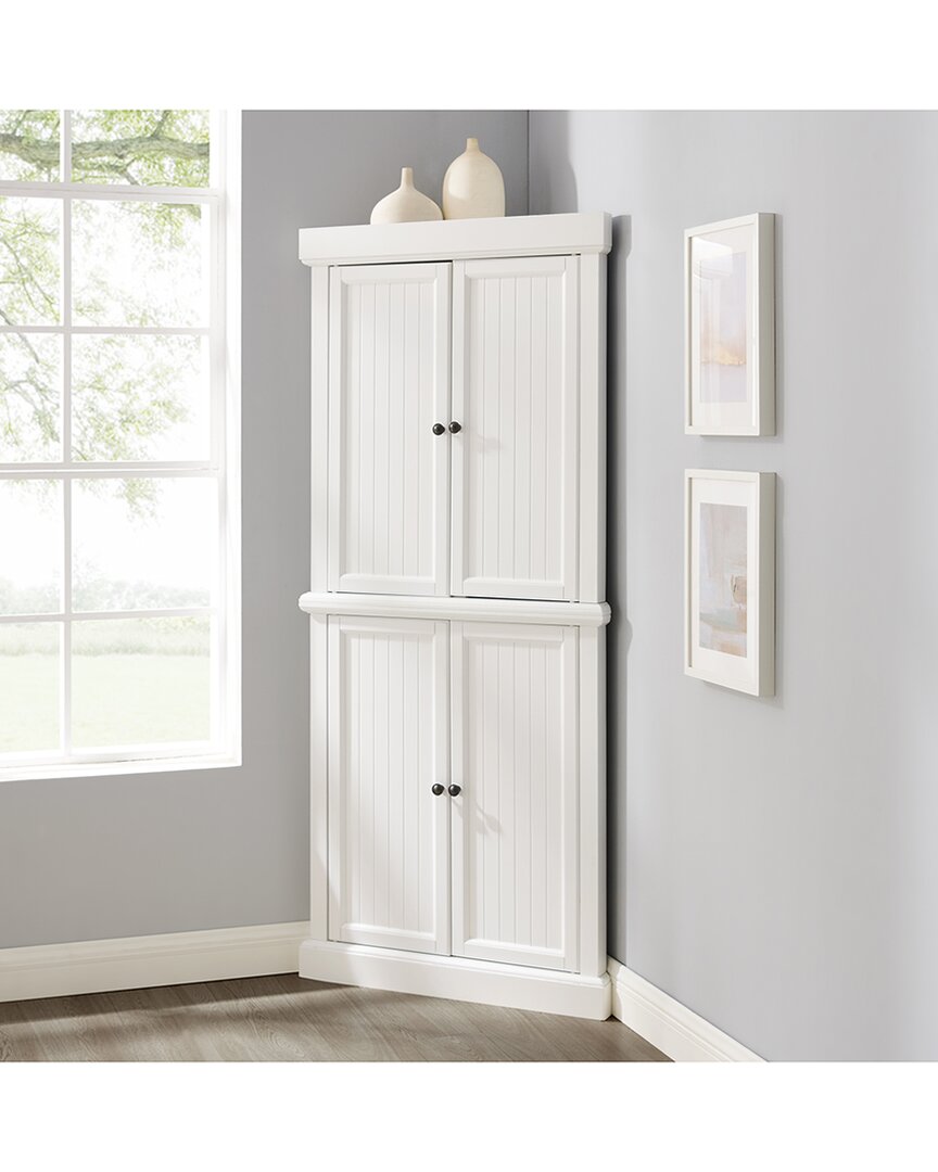 Crosley Furniture Shoreline Tall Corner Pantry- 2 Stackable Pantries In White