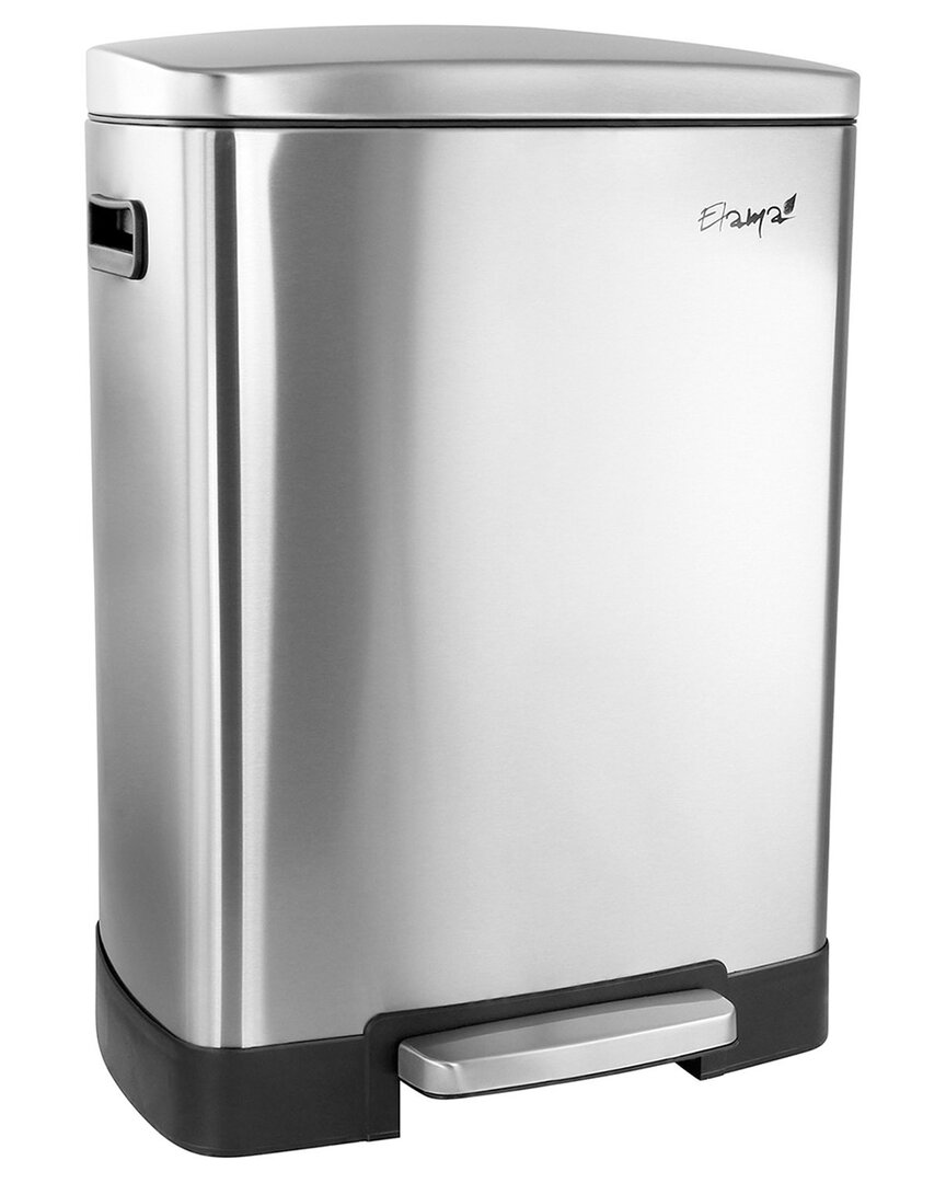 Elama 2 Compartment Large 10.6 Gallon Split Stainless Steel Step Trash Bin With Slow Close Mechanism In Metallic