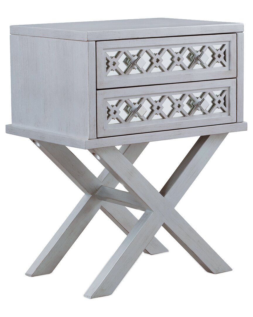 Leick Home Mirrored Diamond Filigree X Base Nightstand Side Table In Gray