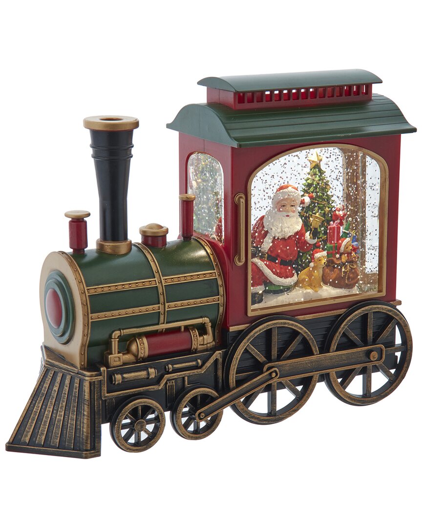 Kurt Adler 7.625-inch Battery Operated Led Lighted Santa Train With Spinning Glitter Water In Green