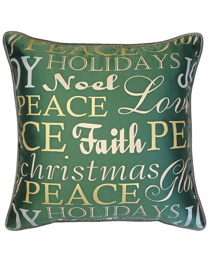 Edie Home Edie@home Holiday Typography Decorative Pillow Cover In Green
