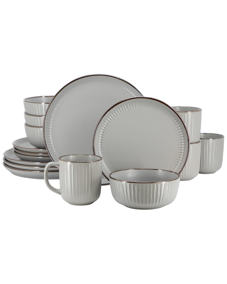 Elama Leo Light Grey 16pc Stoneware Dinnerware Set