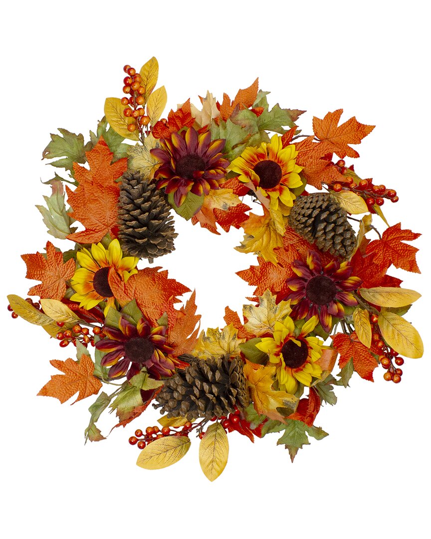 Shop Northlight Sunflower & Pine Cone Artificial Thanksgiving Wreath In Orange