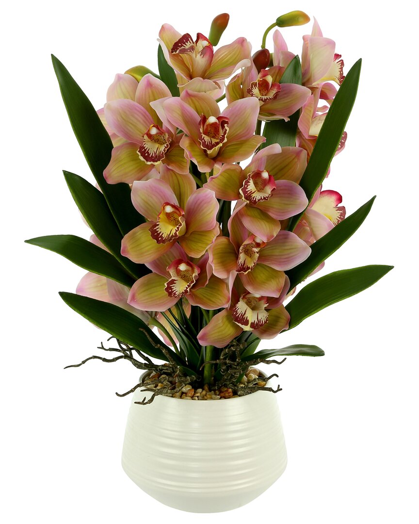 Creative Displays Pink Orchid Arrangement In White Ceramic Pot In Pink