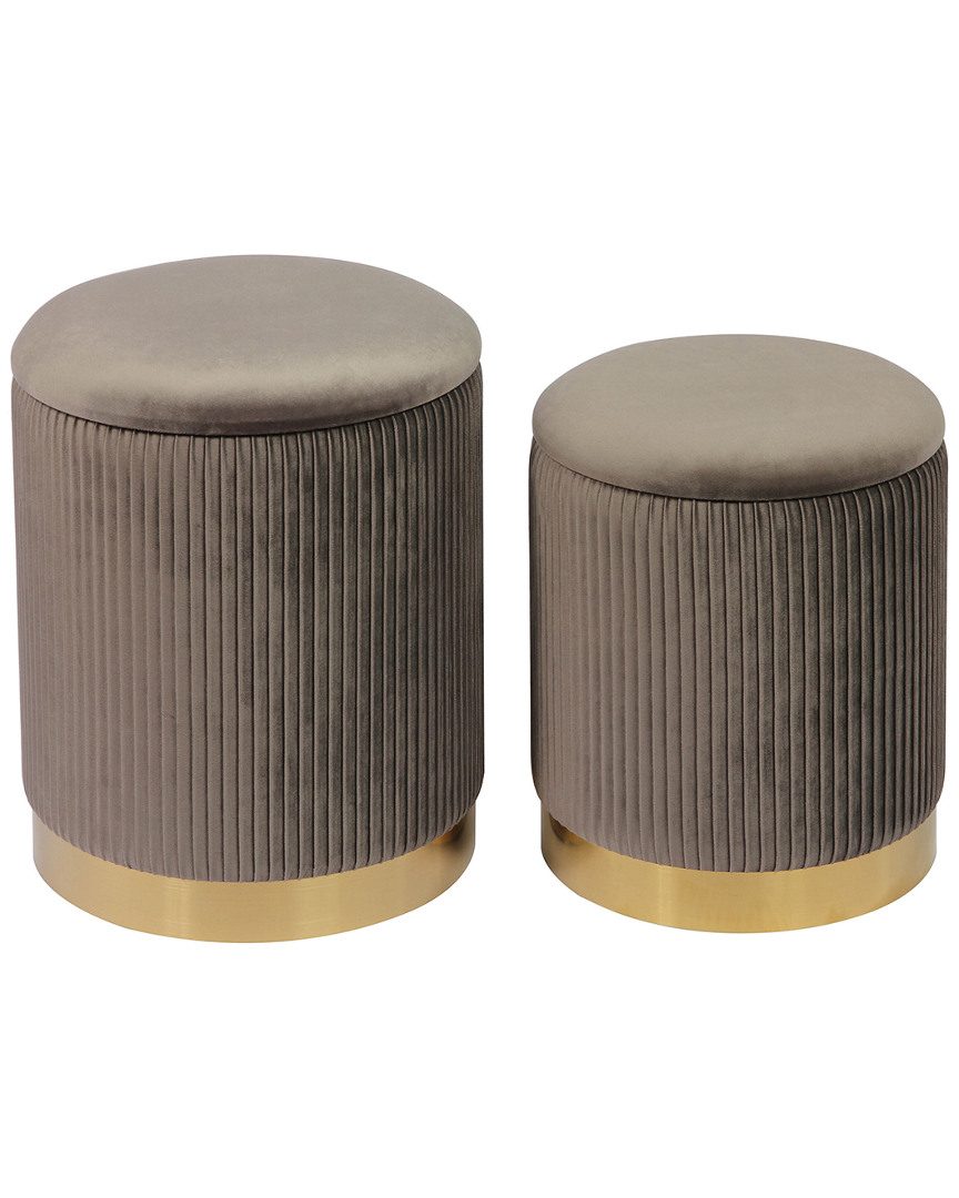 Tov Set Of 2 Channeled Grey Storage Ottomans