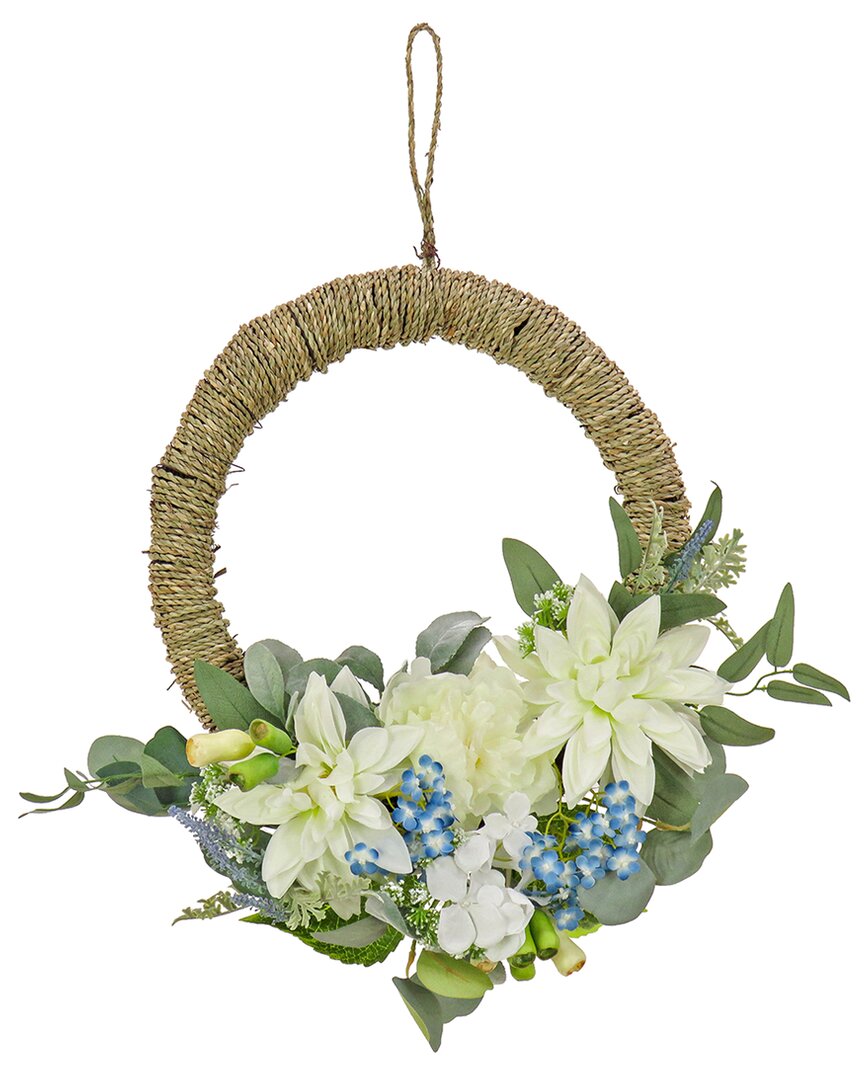 National Tree Company 20in Dahlia, Peony, And Hydrangea Hoop Wreath In Blue