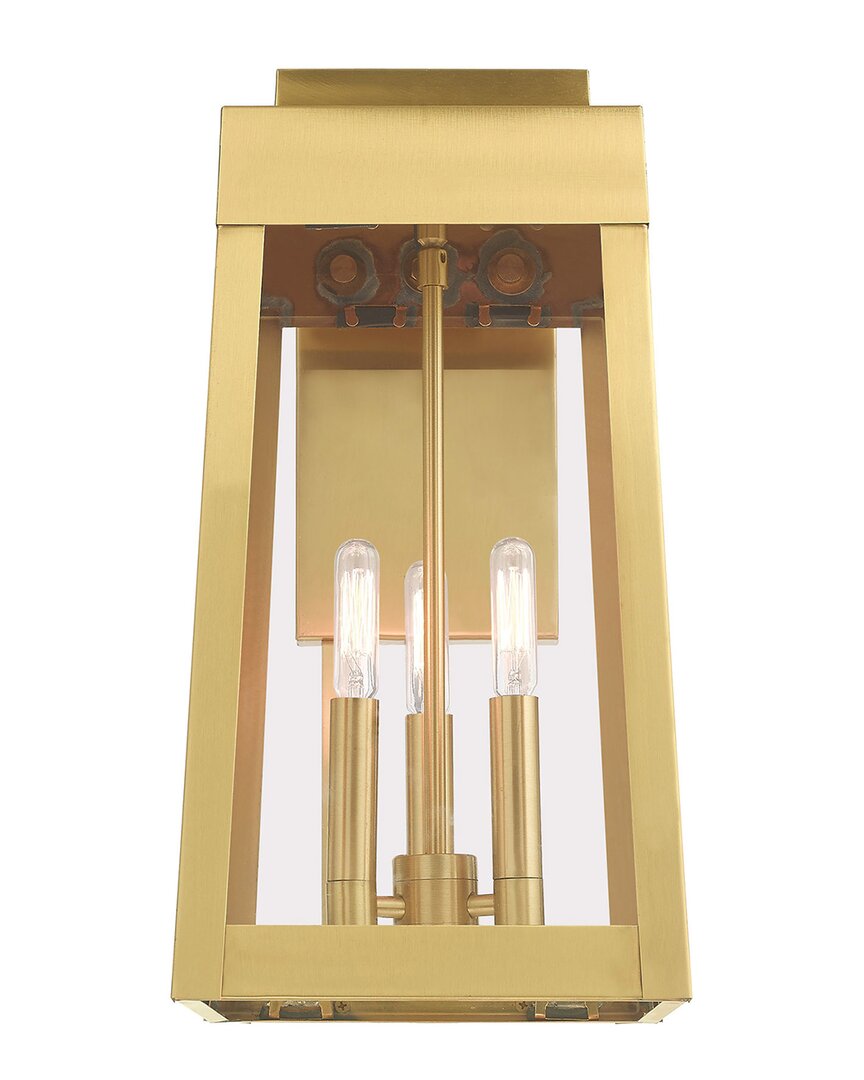 Livex Lighting 3-Light Satin Brass Outdoor Wall Lantern
