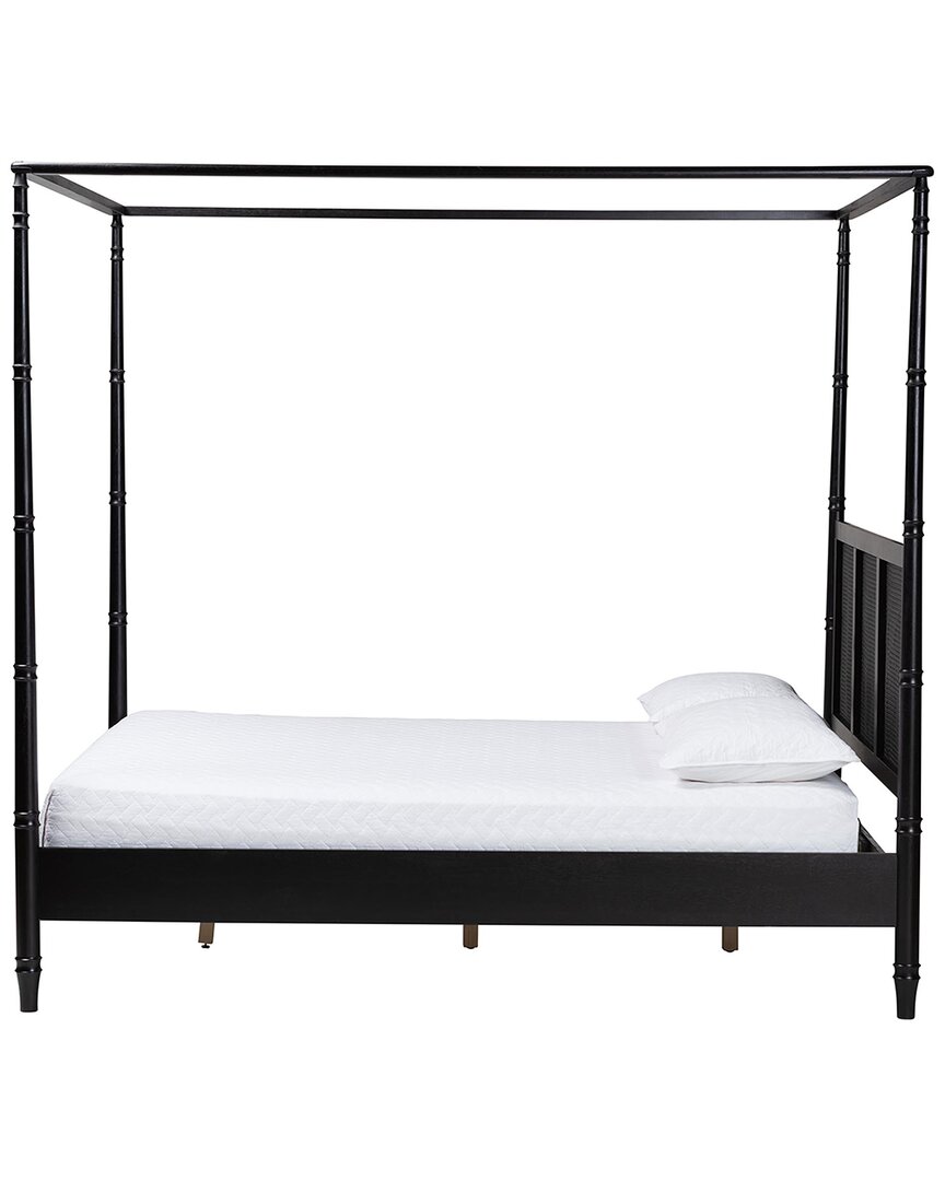 Baxton Studio Marisela Canopy Bed With Synthetic Rattan Headboard In Multi