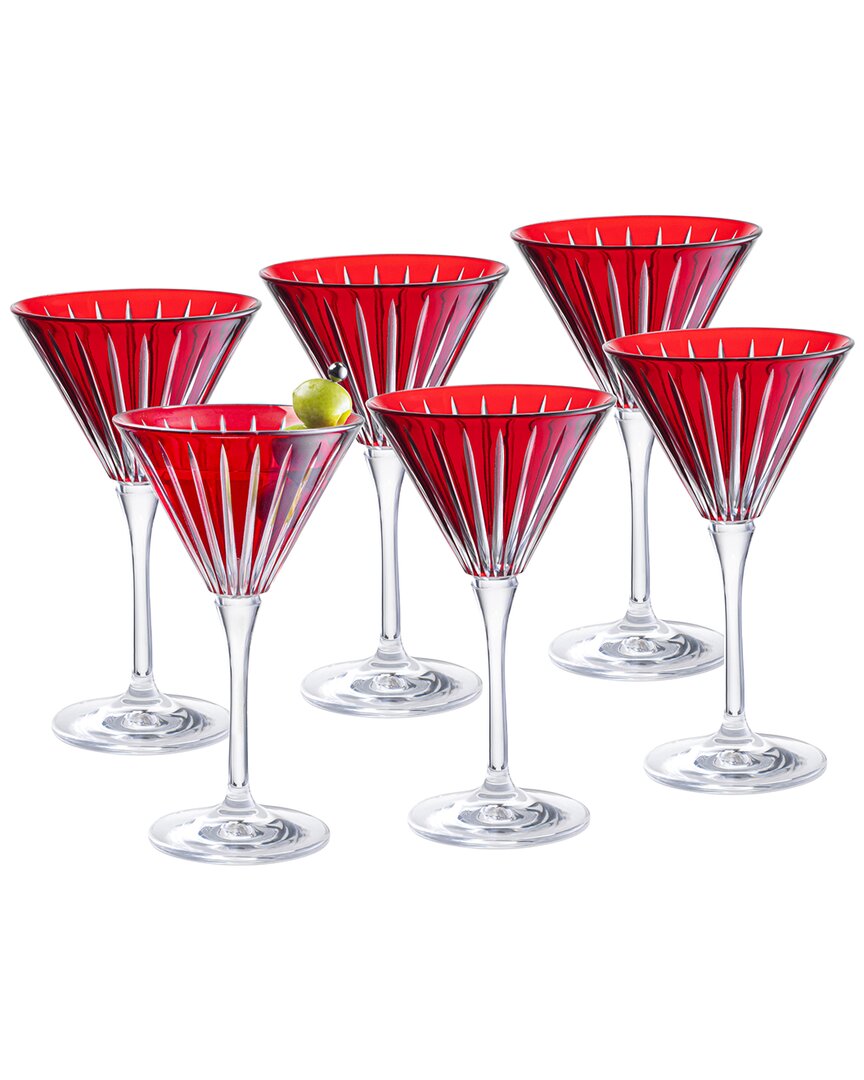 Barski Set Of 6 Colored Martini Cocktail Glasses In Red