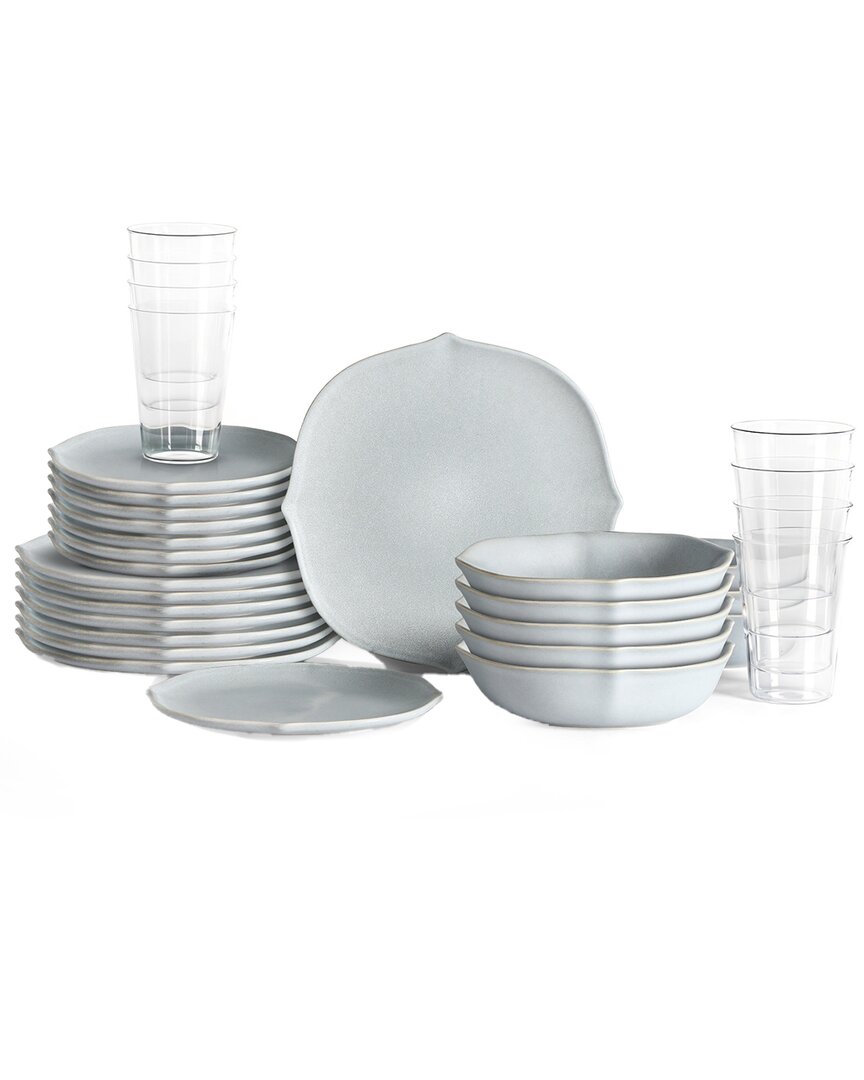 Stone Lain Baskerville 32pc Stoneware Dinnerware Set With Borosilicate Glass