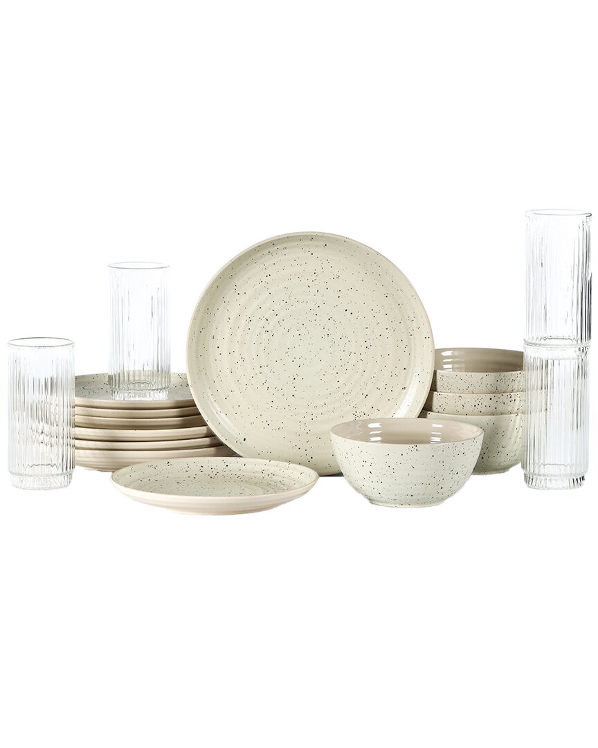 Stone Lain Dua 16pc Stoneware Dinnerware Set With Borosilicate Glass