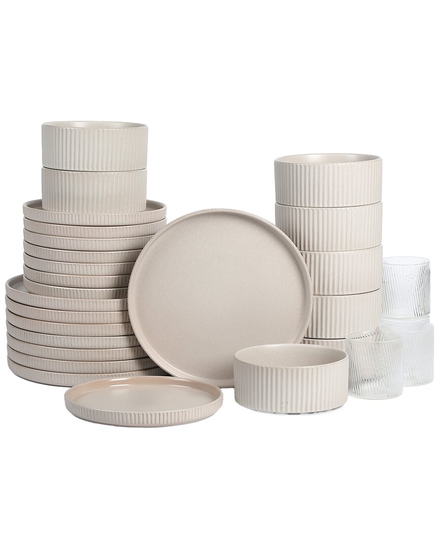 Stone Lain Haven 32pc Stoneware Dinnerware Set With Borosilicate Glass