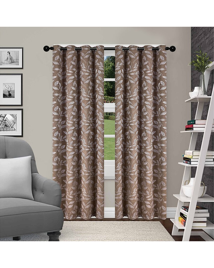 Superior Set Of 2 Leaves Blackout Panel Curtains In Brown