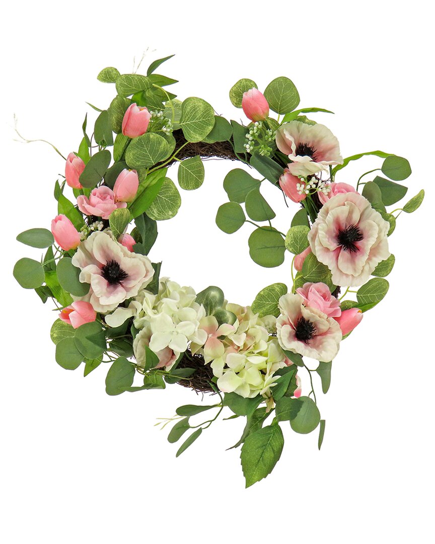 National Tree Company 22in Tulips, Poppies, And Buttercups Wreath In Pink